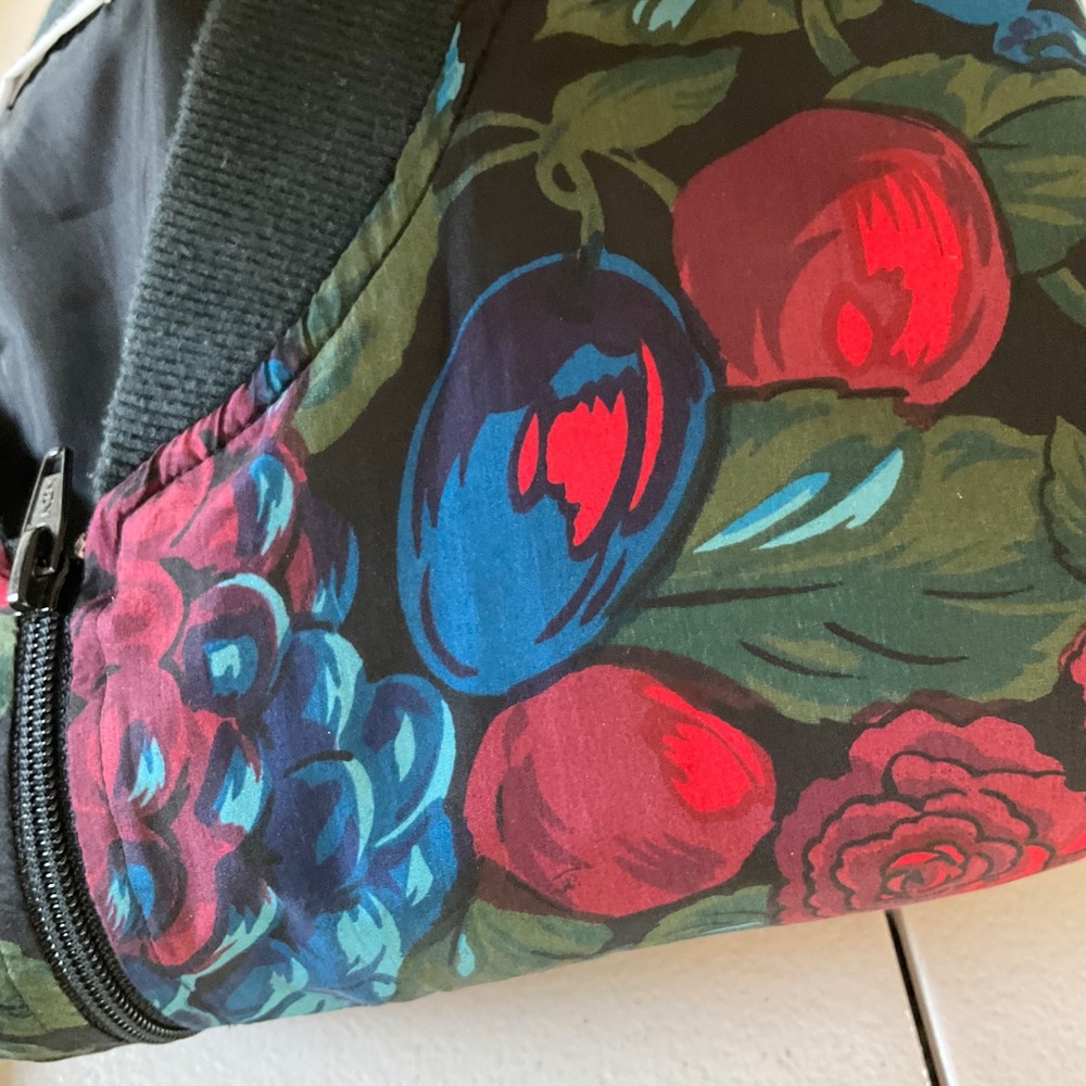 Vintage Silk Bomber Jacket‎ Womens OSFM Green Floral Rose Cherry Fruit Print - Picture 9 of 11
